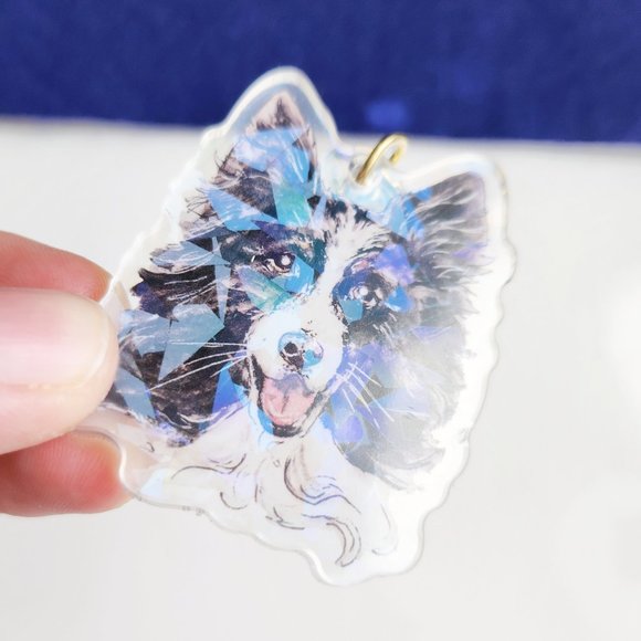 Border Collie Keychain, Black and White Long Haired Dog, Cute Animal Dog Keyring - Picture 2 of 4